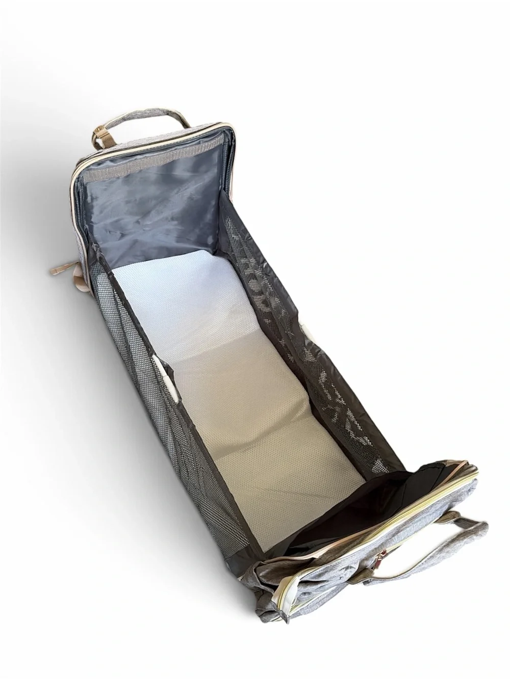 Gray Diaper Bag with built in bassinet/playpen